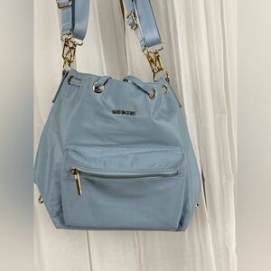 Kedzie Light Blue Convertible Backpack Crossbody Bag Nylon Drawstring